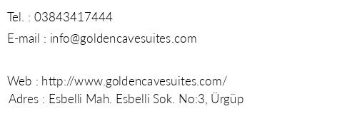 Golden Cave Suites telefon numaralar, faks, e-mail, posta adresi ve iletiim bilgileri